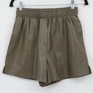 New Timing Faux Leather Ruth Shorts Small Green Elastic High Waisted Pull On